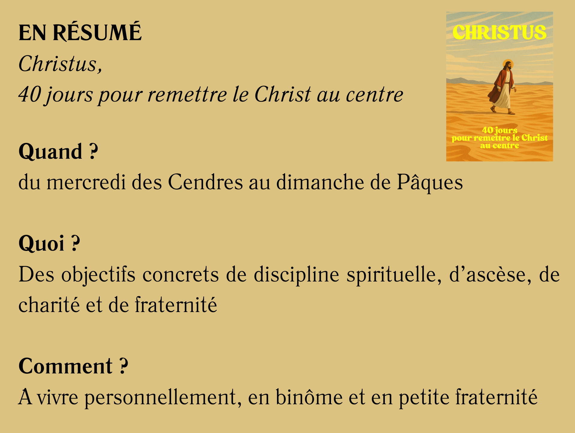 Résumé du parcours Christus